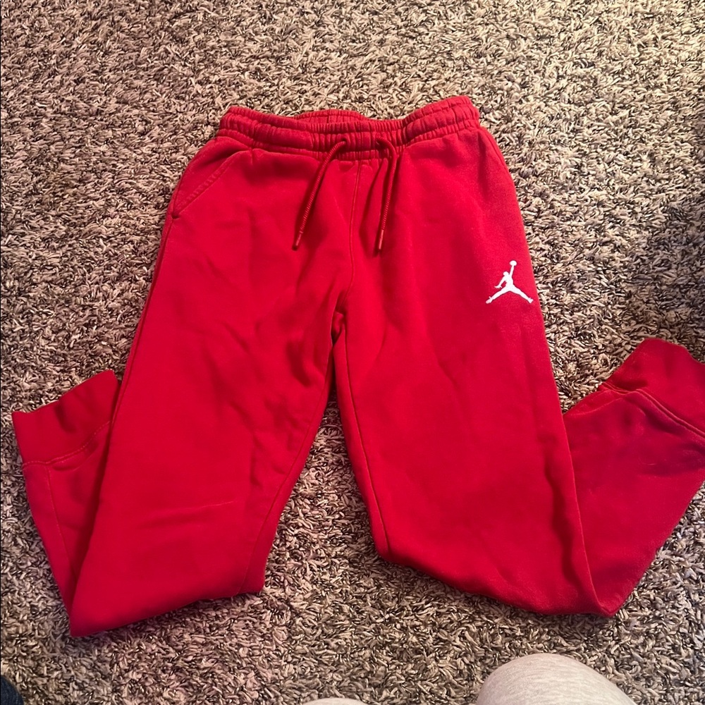 Jordan Red Kids Fleece Joggers with White Jumpman